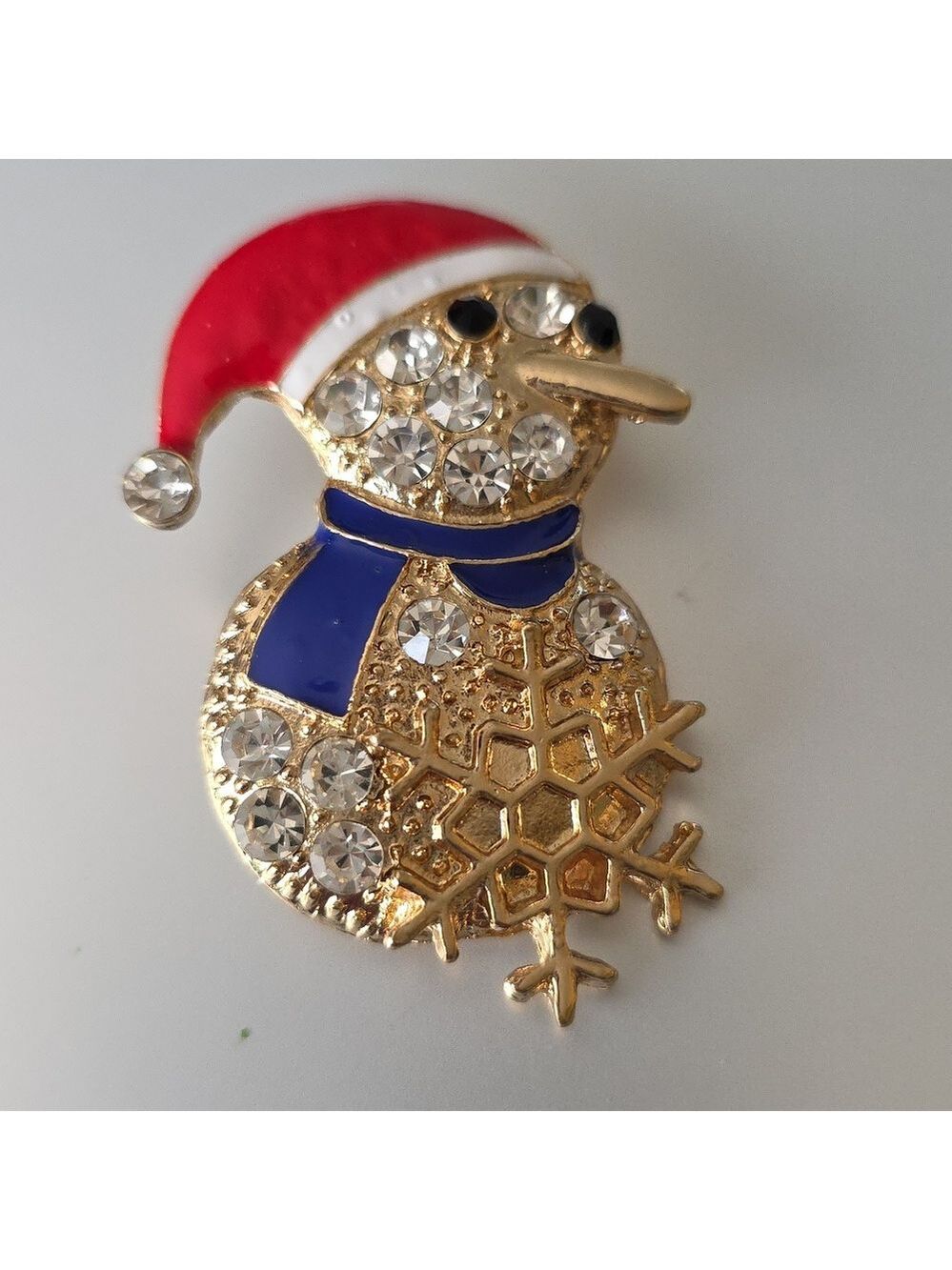 Brooch Christmas Pearl Body Snowman Pin Rhinestones  Gold Tone ice skating